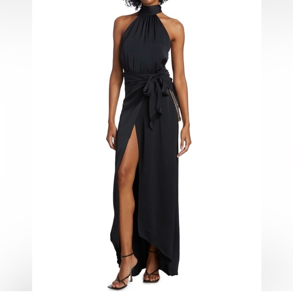 Ramy Brook Daphne Wrap Halter Cocktail Dress on Back Black Size 2 NWT